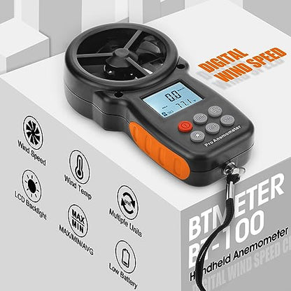 BTMETER Anemometer, Wind Speed Meter Gauge with Hard Travel Case for BT-100 Series - Ideal for Air Flow Testing, HVAC, Kayaking and Drones