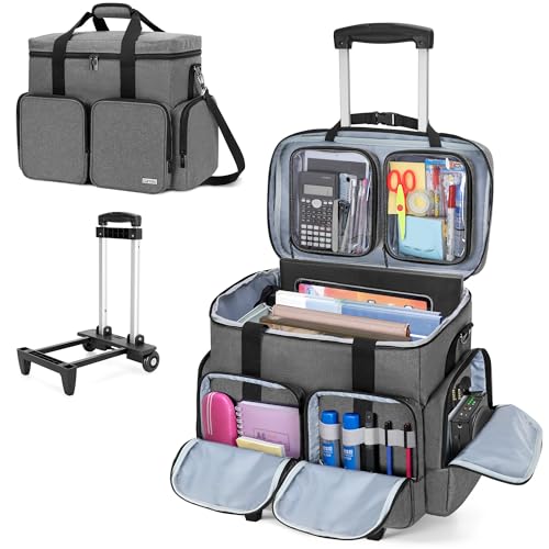 CURMIO Rolling Teacher Tote Bag with 2 Detachable Pouches for Work, Gray - color: Gray