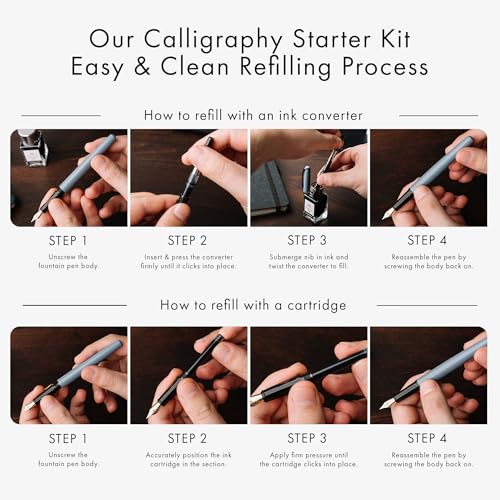 Wordsworth & Black Calligraphy Kit for Beginners, 2 Ink Pens, 5 Nibs, Grey - color: Red Grey