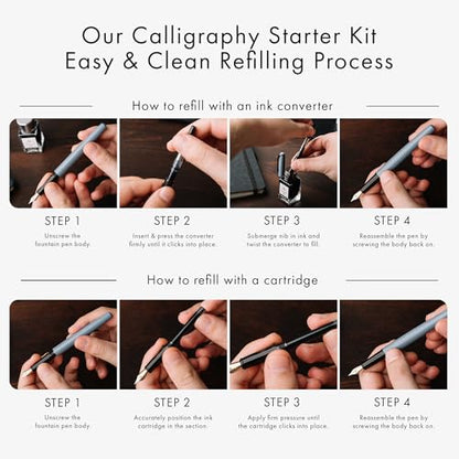 Wordsworth & Black Calligraphy Kit for Beginners, 2 Ink Pens, 5 Nibs, Grey - color: Red Grey