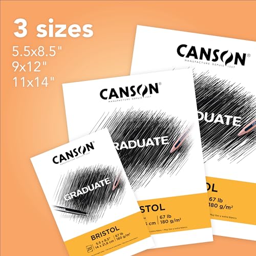 Canson Graduate Bristol Pad, Foldover, 9x12 inch, 20 Sheets | Artist Paper for Adults and Students - Drawing, Sketching, Markers and Art Journaling,White (Pack of 12) - size: 9x12 inch (Pack of 12)
