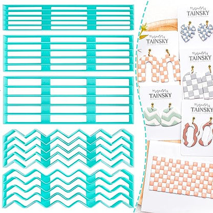 TAINSKY Stripe Tool Polymer Clay Cutters, Checker Board Maker for Making Earrings Jewerl, 5 Pcs Stripe Lines Texture Guide, Clay Earring Cutters, Polymer Clay Earrings Tools
