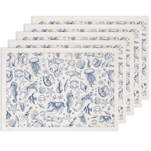 EVERJOYCRAFT 5pcs Underglaze Transfers for Pottery Marine Ceramic Decals - color: Marine Life