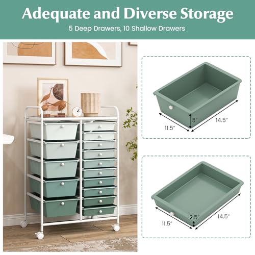 RELAX4LIFE 15-Drawer Storage Drawer Carts - Mobile Rolling Utility Cart - color: Gradient Green, style: 15 Drawers-34.5"