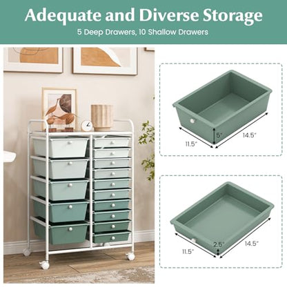 RELAX4LIFE 15-Drawer Storage Drawer Carts - Mobile Rolling Utility Cart - color: Gradient Green, style: 15 Drawers-34.5"