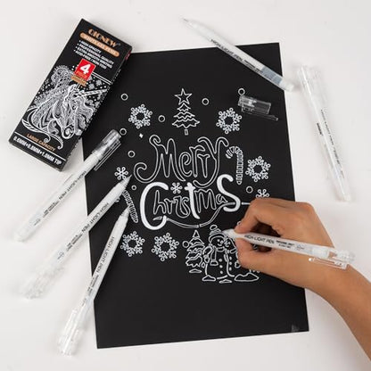 Qionew White Gel Pens,Opaque White Ink Pens for Black Paper Drawing,4 Pack