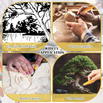 WILLBOND 5 Pcs Linoleum Carving Tool Set Wood Handle Linocut,Assemble - style: Assemble