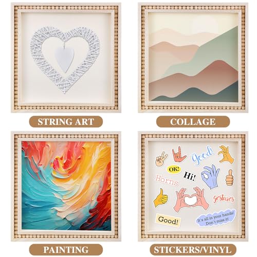 Wenqik 4 Pack Beaded Wood Panels Boho Style Wood Canvas Board, 8 x 8 Inch - size: 8 x 8 Inch
