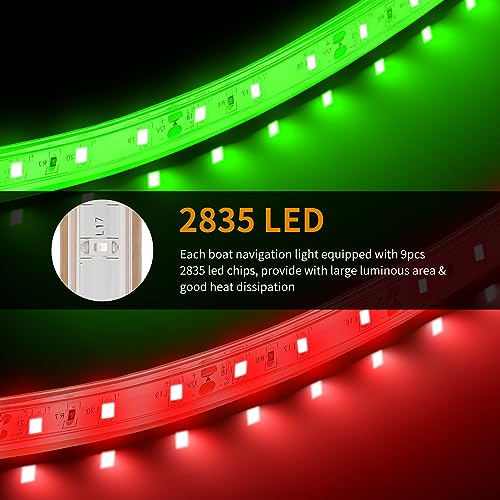 RVZONE Boat Red & Green Bow Navigation Lights, LED Deck Light for Boats - color: 7.8 inch/Red and Green/white shell