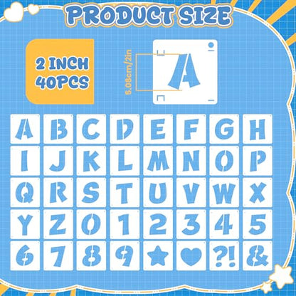 Letter Stencils 40 Pcs, Reusable Alphabet Number Stencils (2Inch) - size: 2Inch