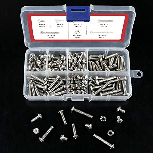 Hilitchi 180-Piece [M4] Stainless Steel Hex Socket Button Head Cap Bolts Screws Nuts Assortment Kit (M4) - color: M4