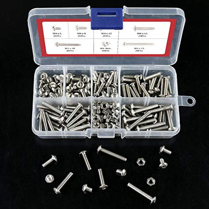Hilitchi 180-Piece [M4] Stainless Steel Hex Socket Button Head Cap Bolts Screws Nuts Assortment Kit (M4) - color: M4