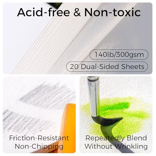 Funto Watercolor Pad, 10×7", 20 Sheets, 140lb/300gsm, 100% Cotton, Cold Press, Glue Bound, Double-Sided, Easy Tear Heavyweight Art Paper for Painting - color: Red-7x10, style: 1 PACK