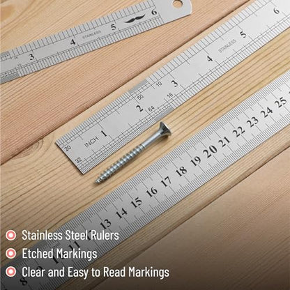Mr. Pen- Metal Straight Edge Ruler, 3 pcs, 6", 8", 12" - color: Silver, size: 6, 8, 12 inch