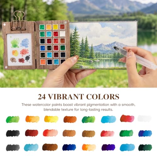 Mini Watercolor Paint Set, 24 Colors Travel Watercolor Set - color: Green