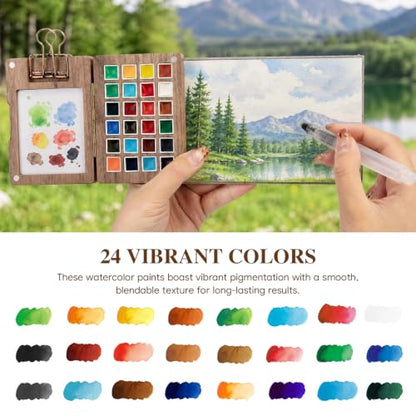 Mini Watercolor Paint Set, 24 Colors Travel Watercolor Set - color: Brown