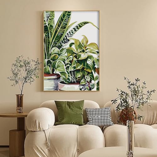 Framed Paint by Numbers Kit for Adults Beginners – Tropical Green Plants - color: Leaf-01, size: 8x12 Inch