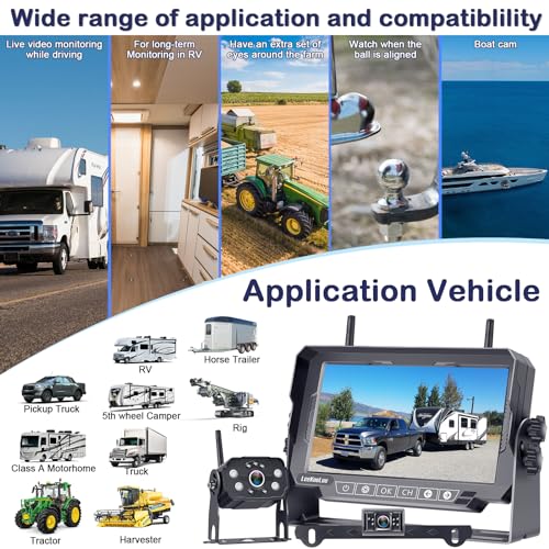 HD 1080P 7 inch RV Wireless Backup Camera: Dual Camera 30-Min Easy Install - size: 7'' + License Plate & RV Camera