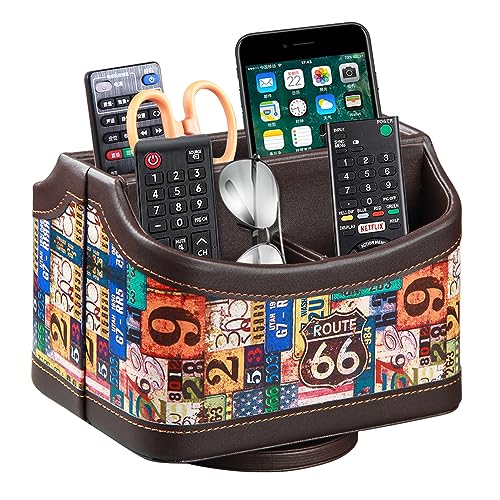 PU Leather 360° Rotatable Remote Control Holder,Nightstand TV Remote Caddy - color: highway