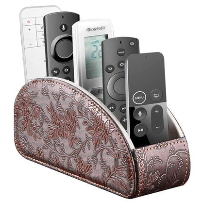All-in-One TV Remote Holder/Caddy for Remote Conrtols with 5 Compartments - color: Antique Flower, size: Small
