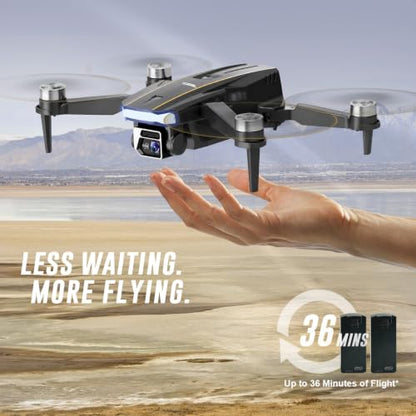 2K Video Drone with Camera for Adults, LCD Screen Remote Controller, 36 Min Flight Time, CHUBORY A68 Foldable Drone, 90° Adjustable Camera, Optical Flow Hover, 2 Batteries, Headless Mode, 3 Speed, Gesture Photo Video, App Control, 4GB MicroSD Card - color