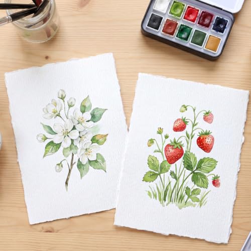100 Sheets Watercolor Paper 6x8 in, 300 GSM, Deckled Edge, Ivory - size: 8 x 6inch