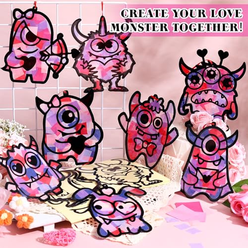 Eersida 32 Pcs Valentine Suncatcher Craft Kit Stained Glass DIY - style: Valentine