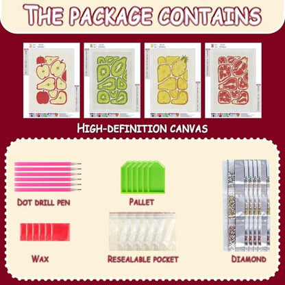 DOTSOPS 4Pcs Fruit Slices Diamond Painting Kits for Adults Round Full Drill - color: Fruit slices