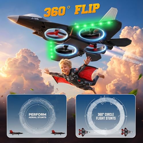 BEZGAR RC Fighter Jet Toy, RC Plane with LED Lights & 360° Flip, Sliver - color: Silver