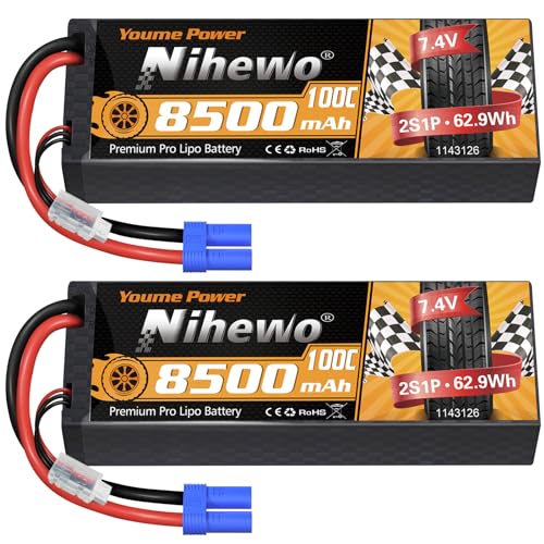2S Lipo Battery 8500mAh 7.4V 100C Hardcase EC5 2Pcs for RC Car Truck - style: 2x 7.4V 8500mAh