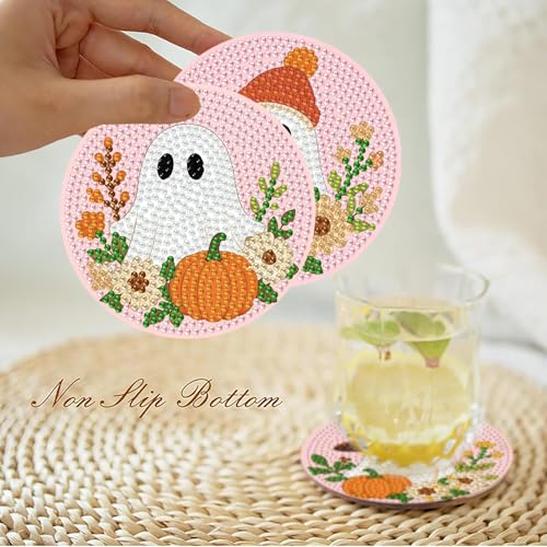 8 Pcs Halloween Diamond Art Coasters Kits with Holder 4X4 Inch - color: Bdwy464