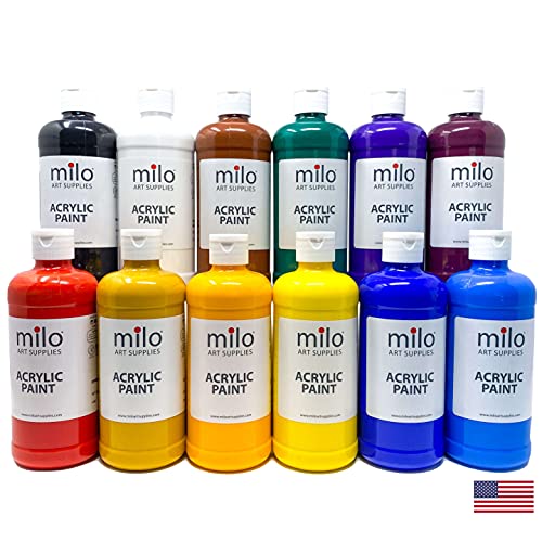 milo Acrylic Paint Set, 12 Primary Colors, 16 oz Bottles, Semi-Gloss - style: Primary Set 12 x 16 oz