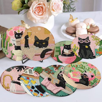 8 Pcs Cat Diamond Art Coasters Kit for Adults 4X4 Inch - color: Cat-1