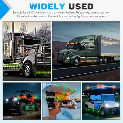 Nilight 3/4 Inch Dual Color Marker Light Amber Turn Green Clearance Lights - color: Amber Green 10Pcs