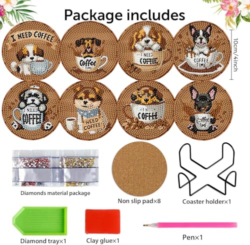 8 Pack Diamond Art Coasters,Coffee Dog Diamond Painting Coasters Kits - color: Coffee Dog Coasters