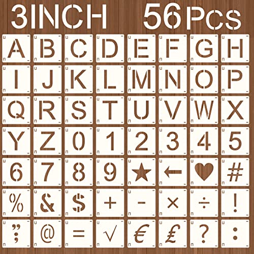 Augshy 56 Pcs Letter Stencils, 3 Inch Reusable Craft Kit for Fabric - style: Letter