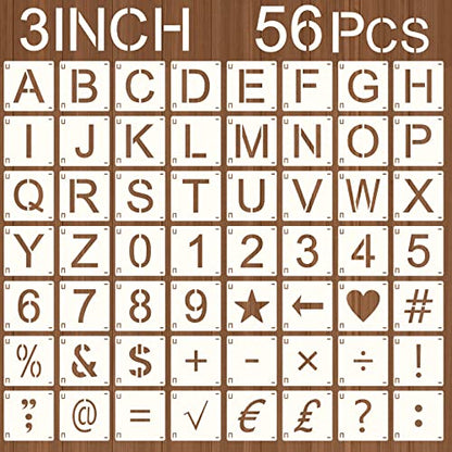 Augshy 56 Pcs Letter Stencils, 3 Inch Reusable Craft Kit for Fabric - style: Letter