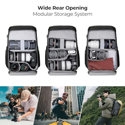 K&F CONCEPT Camera Backpack, 22L Expandable Camera Bag with Rain Cover - color: Black