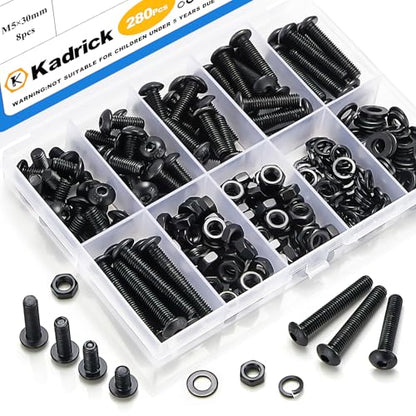 KADRICK 280PCS M5 Screw Kit,Hex Socket Button Head Screws Length 8MM-30MM - size: M5 280Pcs 8-30mm