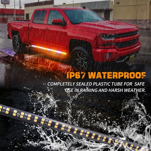 XRIDONSEN 2PCS 70 inch Running Board Strobe Lights 864 LED Emergency Lights - color: Amber/White