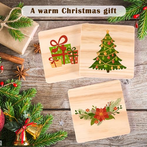 38 Pack Unfinished Wood Coasters, 4 Inch Square Blank Wooden Coasters Crafts Coasters with Non-Slip Silicon Dots for DIY Stained Painting Wood Engraving Burning Home Christmas Decoration