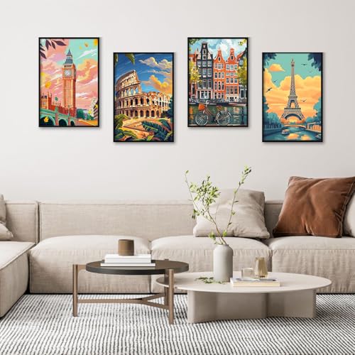 Camocin 4 Pack Framed Paint by Numbers Kit for Adults with Wooden Easel - color: LBOP4PF02