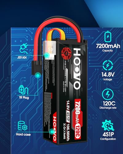 HOOVO 4S Lipo Battery 14.8V 120C 7200mAh RC Car Batteries Hard Case TR Plug