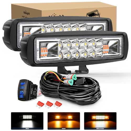 Nilight LED Light Pods 2PCS 6 Inch 60W Amber White 3 Lighting Modes - color: 60W Led Pods 2Pcs Amber White