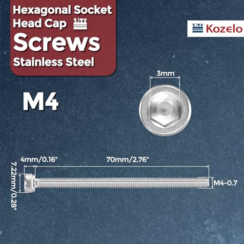 Socket Head Cap Screws M4-0.7x70mm 304 Stainless Steel Silver 10pcs - size: M4-0.7x70mm
