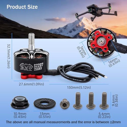 Surpass Hobby S2207 Outrunner Brushless Motor 2550KV 2-4S Drone Motor for 5-6Inch RC Models FPV Quadcopter Multicopters Fixed-Wing-4Pack - size: 2550kv-4Pack