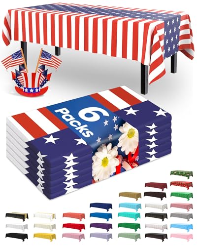 Pureegg 4th July Plastic Table Cloth Disposable 6 Pack, 54 x 108 Inch - color: Flag, size: 54" X 108" Rectangle