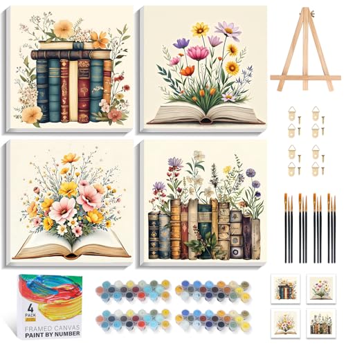 4 Pack Framed Paint by Numbers Kit for Adults with Wooden Easel, Book - color: YOP4P06