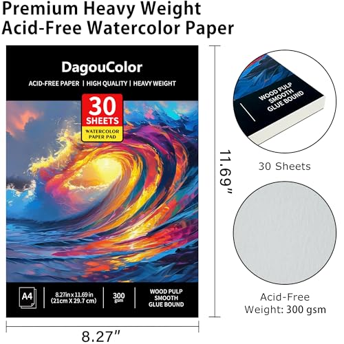 DagouColor Watercolor Paper Pad, 30 Sheets - Ocean Blue, A4, 2 Pack - color: Ocean Blue