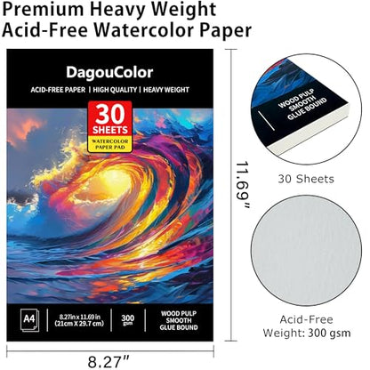 DagouColor Watercolor Paper Pad, 30 Sheets - Ocean Blue, A4, 2 Pack - color: Ocean Blue